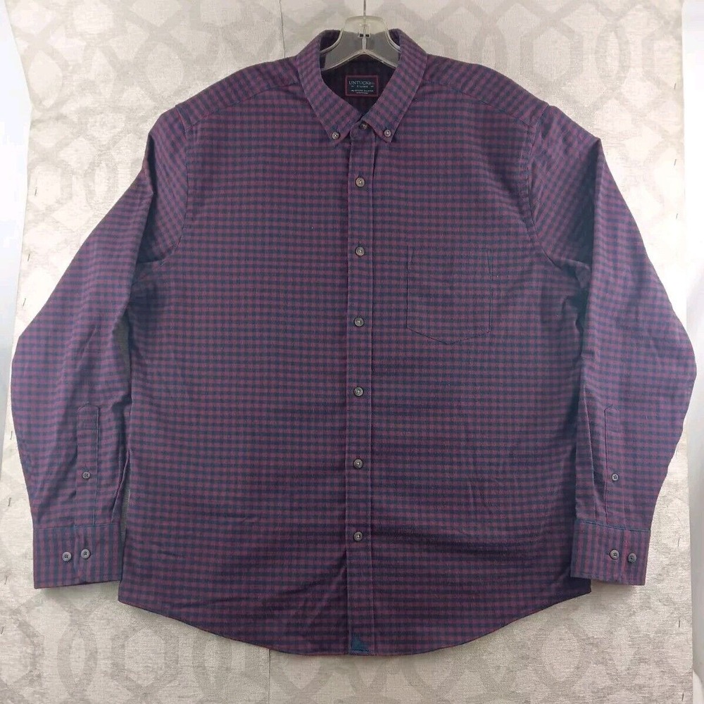 UNTUCKit Men's Purple and Blue Checkered Casual Button Down Shirt